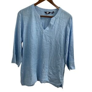 Lands End Blue Linen Top 3/4 length size Medium